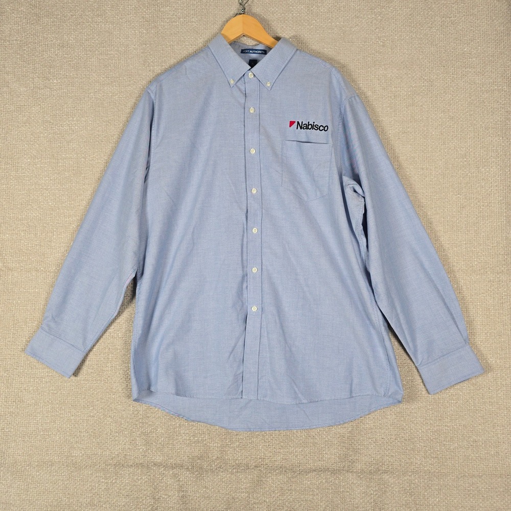 Port Authority Mens XL‎ Blue Nabisco Logo Oxford Button Down Shirt Long Sleeve